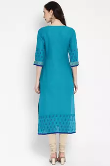 Light-turquoise printed cotton cotton-kurtis