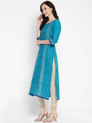 Light-turquoise printed cotton cotton-kurtis 4