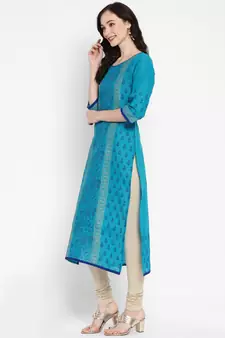 Light-turquoise printed cotton cotton-kurtis