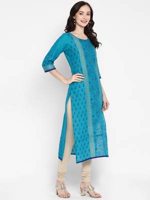 Light-turquoise printed cotton cotton-kurtis 5