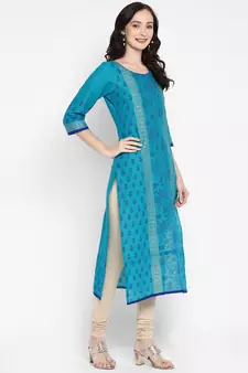 Light-turquoise printed cotton cotton-kurtis