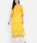 Yellow printed cotton cotton-kurtis