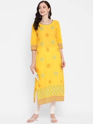 Yellow printed cotton cotton-kurtis 2