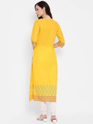 Yellow printed cotton cotton-kurtis 3