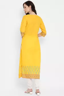 Yellow printed cotton cotton-kurtis