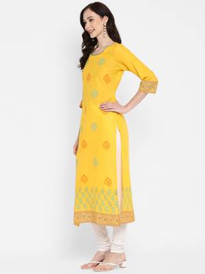 Yellow printed cotton cotton-kurtis 4