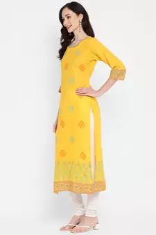 Yellow printed cotton cotton-kurtis