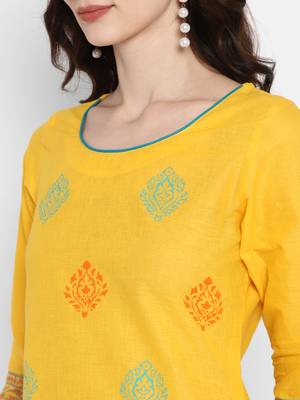 Yellow printed cotton cotton-kurtis 5
