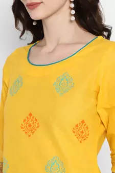 Yellow printed cotton cotton-kurtis