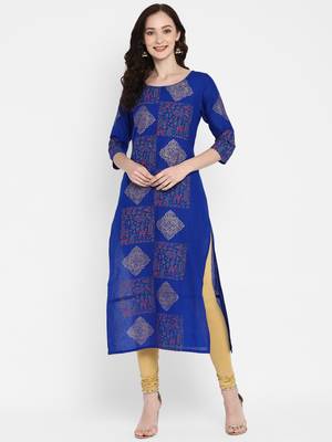 Blue printed cotton cotton-kurtis 1