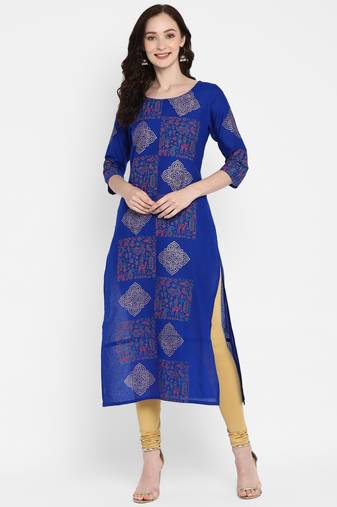 Blue printed cotton cotton-kurtis