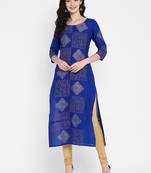 Blue printed cotton cotton-kurtis