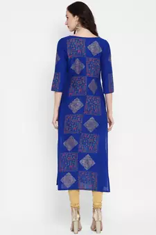 Blue printed cotton cotton-kurtis