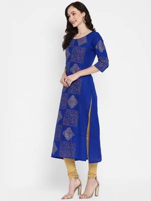 Blue printed cotton cotton-kurtis 3