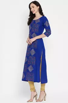 Blue printed cotton cotton-kurtis