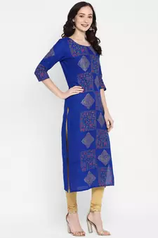 Blue printed cotton cotton-kurtis