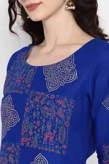 Blue printed cotton cotton-kurtis