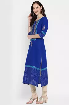 Blue printed cotton cotton-kurtis