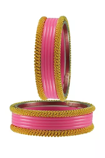 Pink Color Acrylic And Brass Bangle