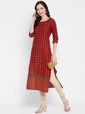 Dark-maroon printed cotton cotton-kurtis 1