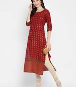 Dark-maroon printed cotton cotton-kurtis