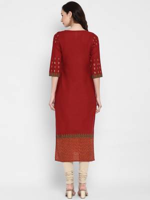 Dark-maroon printed cotton cotton-kurtis 2