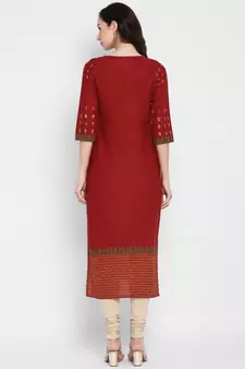 Dark-maroon printed cotton cotton-kurtis