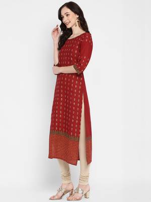 Dark-maroon printed cotton cotton-kurtis 3