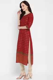 Dark-maroon printed cotton cotton-kurtis