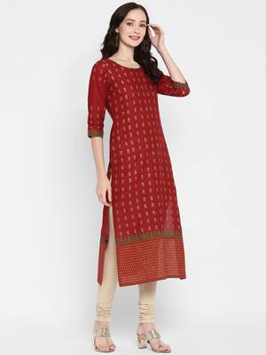 Dark-maroon printed cotton cotton-kurtis 4