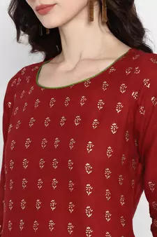 Dark-maroon printed cotton cotton-kurtis