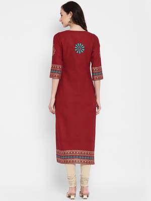 Dark-maroon printed cotton cotton-kurtis 2
