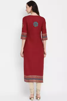 Dark-maroon printed cotton cotton-kurtis