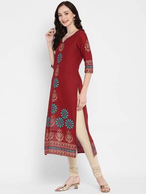 Dark-maroon printed cotton cotton-kurtis 4
