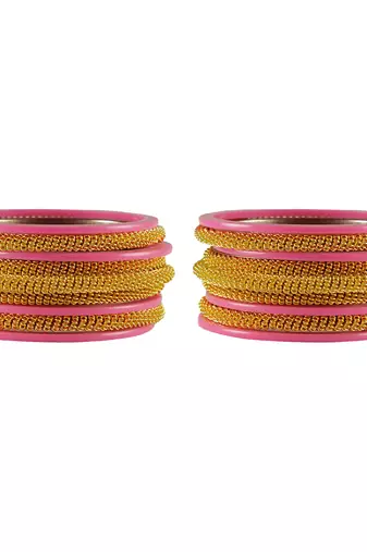 Pink Color Acrylic And Brass Bangle