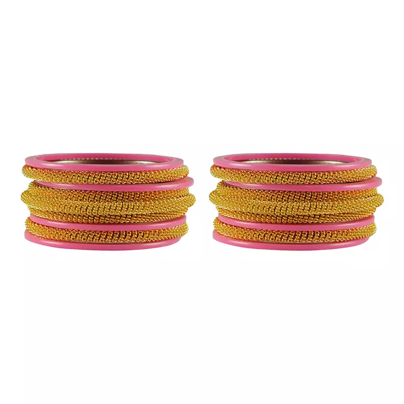 Pink Color Acrylic And Brass Bangle