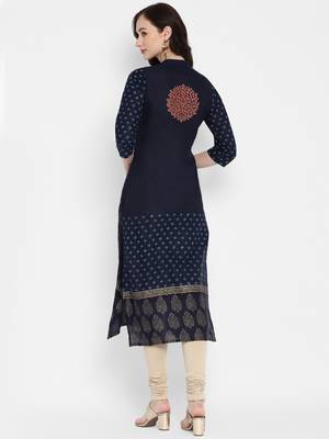 Dark-navy-blue printed cotton cotton-kurtis 2