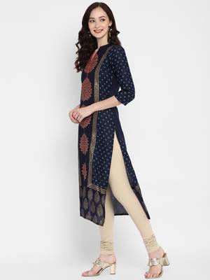 Dark-navy-blue printed cotton cotton-kurtis 3