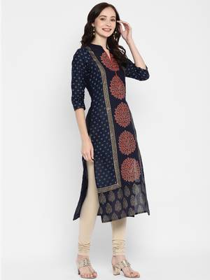 Dark-navy-blue printed cotton cotton-kurtis 4