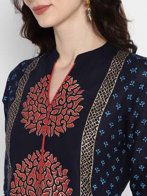 Dark-navy-blue printed cotton cotton-kurtis 5