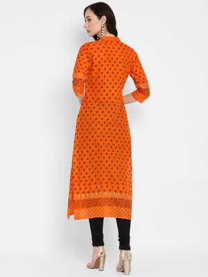 Orange printed cotton cotton-kurtis 2