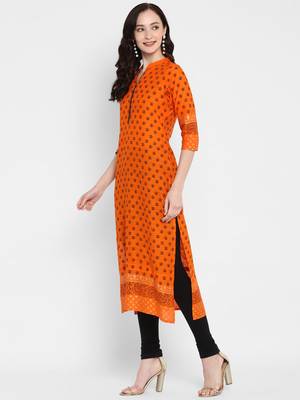 Orange printed cotton cotton-kurtis 3