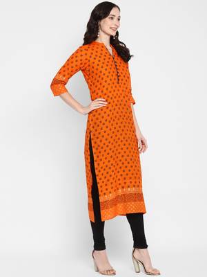 Orange printed cotton cotton-kurtis 4