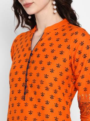 Orange printed cotton cotton-kurtis 5
