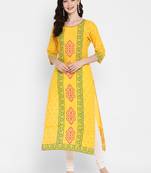Yellow printed cotton cotton-kurtis