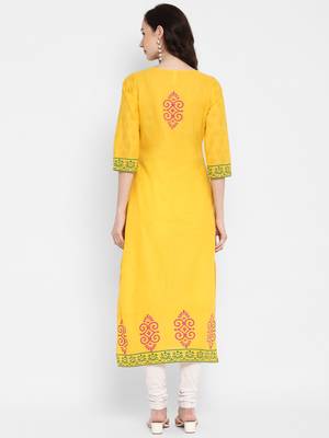 Yellow printed cotton cotton-kurtis 2
