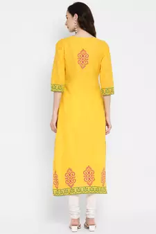Yellow printed cotton cotton-kurtis