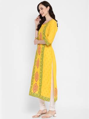 Yellow printed cotton cotton-kurtis 3