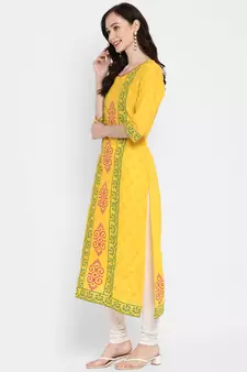 Yellow printed cotton cotton-kurtis