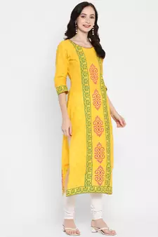 Yellow printed cotton cotton-kurtis